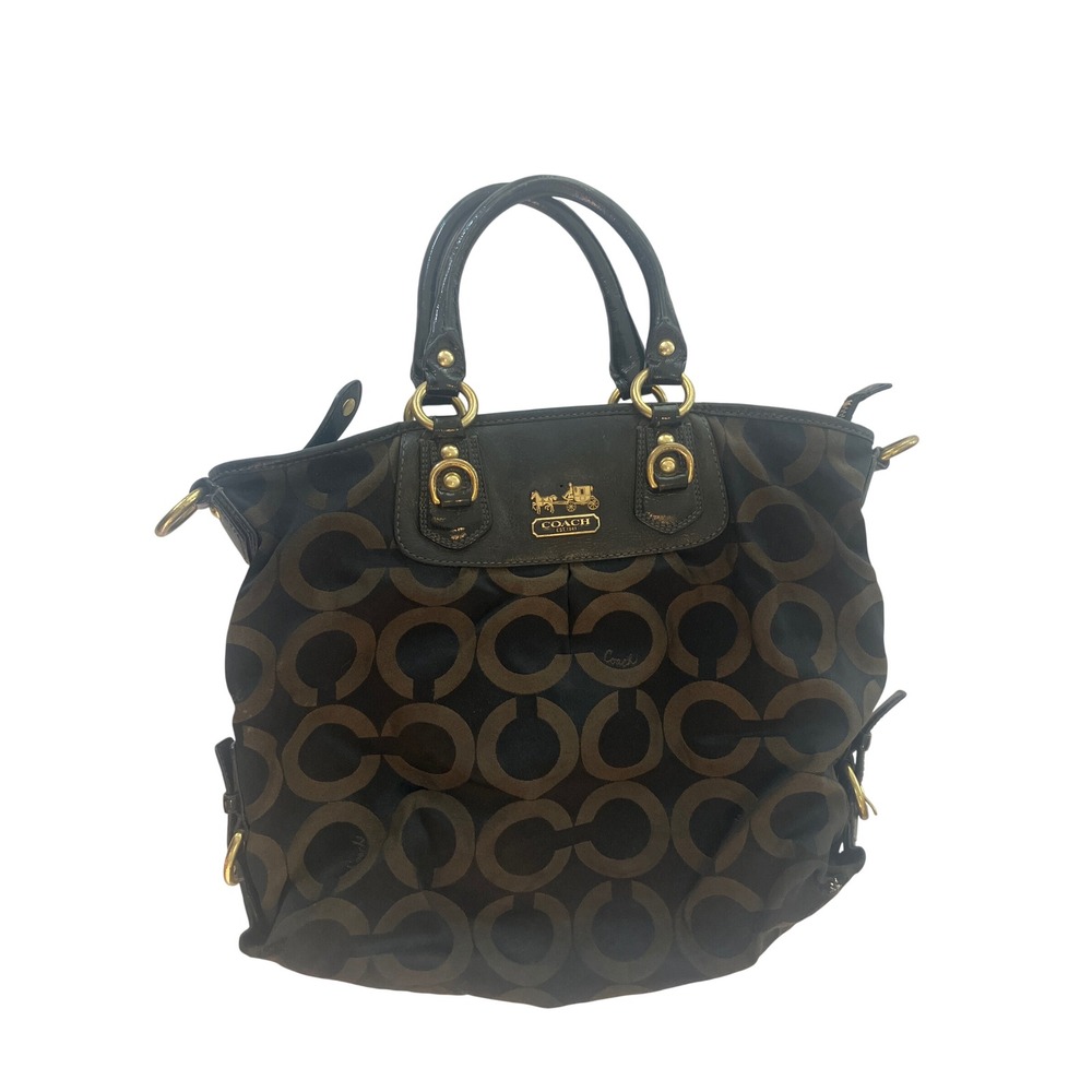 Coach Women Satchel Large Brown Signature C Logo Canvas Leather Vintage Bag